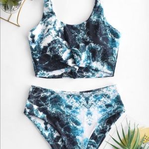 Ocean Print High Waist Longline Bikini Set